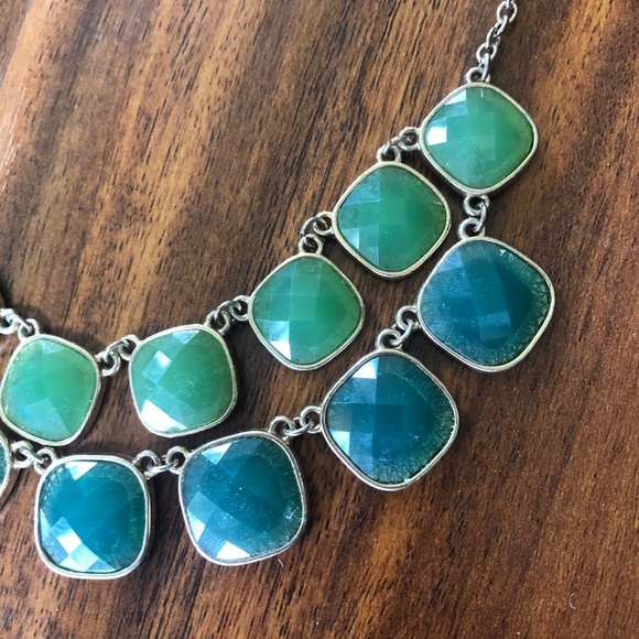 Sage green and Teal Jeweled Bib Statement Necklace - Picture 10 of 16